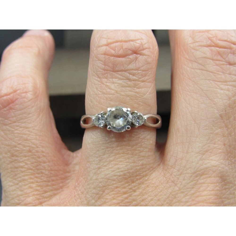 Size 7 Sterling Silver Triple Round Worn Cubic Zirconia Band Ring